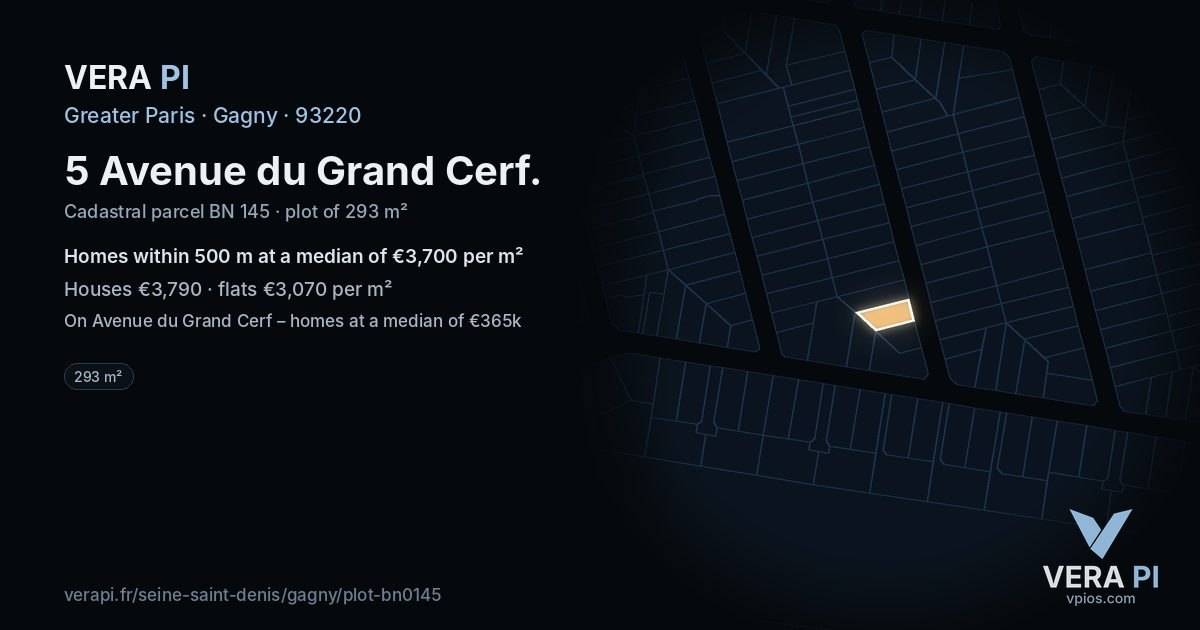 5 Avenue du Grand Cerf, Gagny at night – the plot lit, the parcels around coloured by the prices near them
