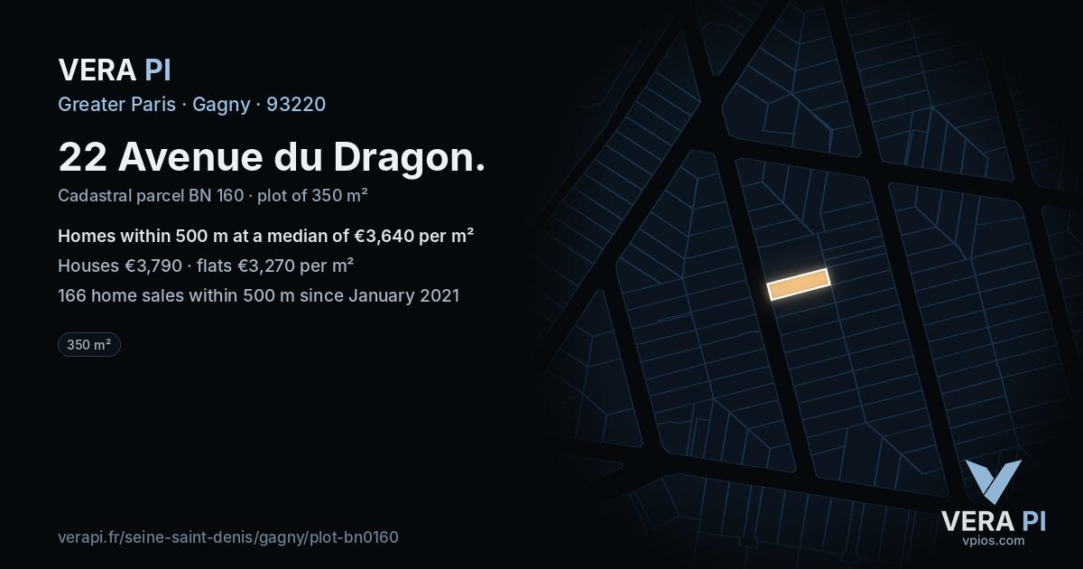 22 Avenue du Dragon, Gagny at night – the plot lit, the parcels around coloured by the prices near them