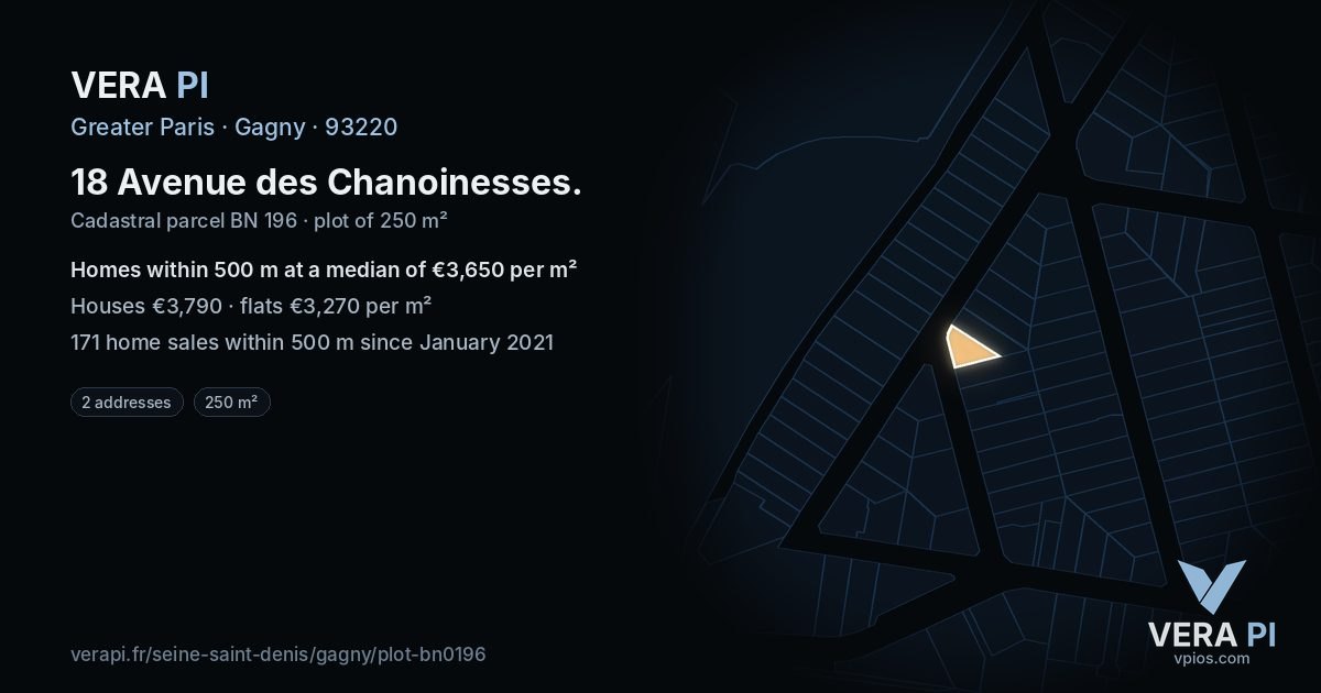 18 Avenue des Chanoinesses, Gagny at night – the plot lit, the parcels around coloured by the prices near them
