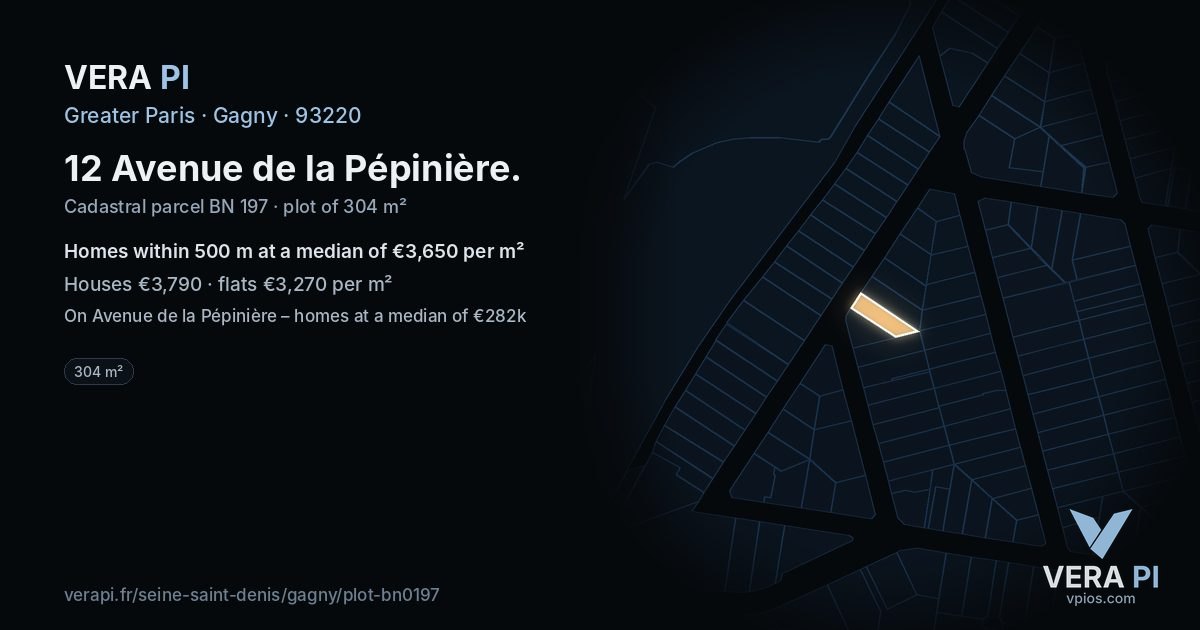 12 Avenue de la Pépinière, Gagny at night – the plot lit, the parcels around coloured by the prices near them