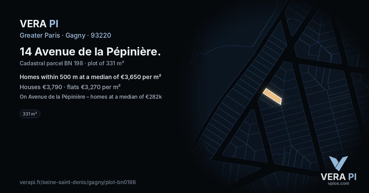 14 Avenue de la Pépinière, Gagny at night – the plot lit, the parcels around coloured by the prices near them