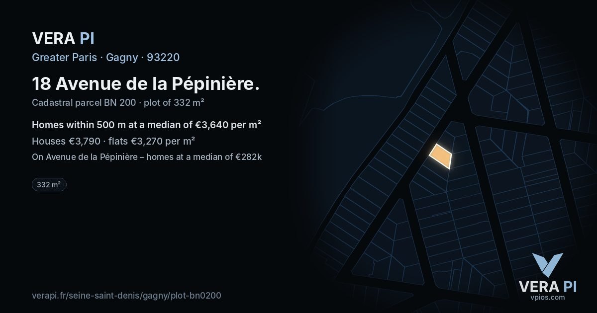 18 Avenue de la Pépinière, Gagny at night – the plot lit, the parcels around coloured by the prices near them