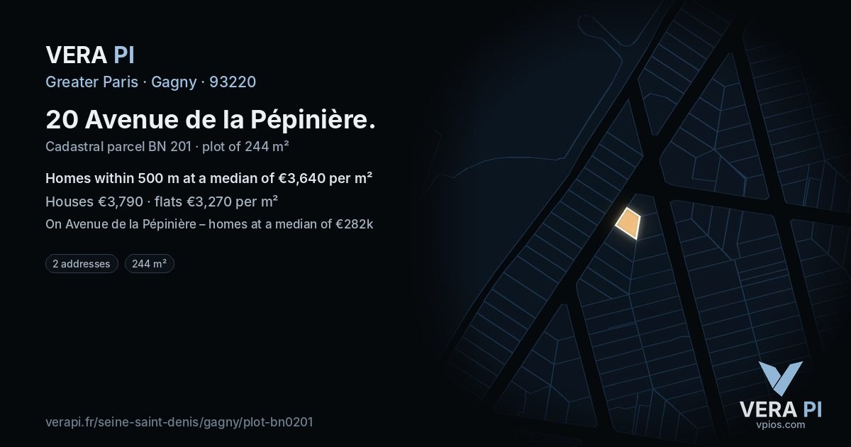 20 Avenue de la Pépinière, Gagny at night – the plot lit, the parcels around coloured by the prices near them