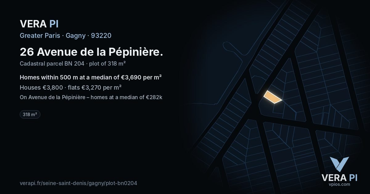 26 Avenue de la Pépinière, Gagny at night – the plot lit, the parcels around coloured by the prices near them