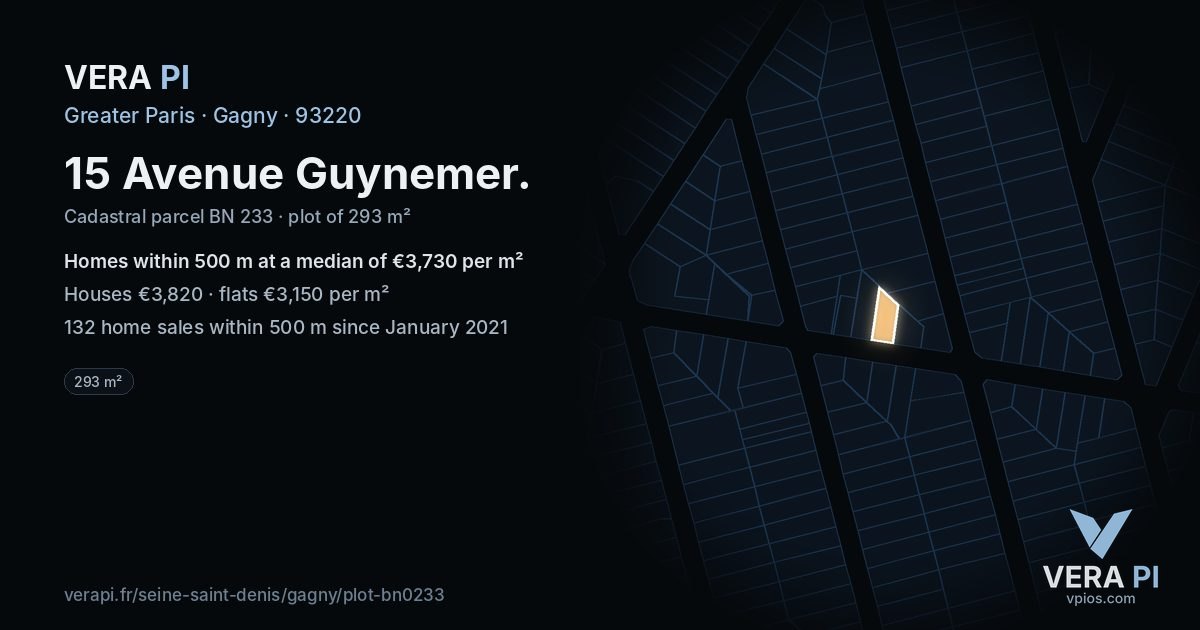 15 Avenue Guynemer, Gagny at night – the plot lit, the parcels around coloured by the prices near them