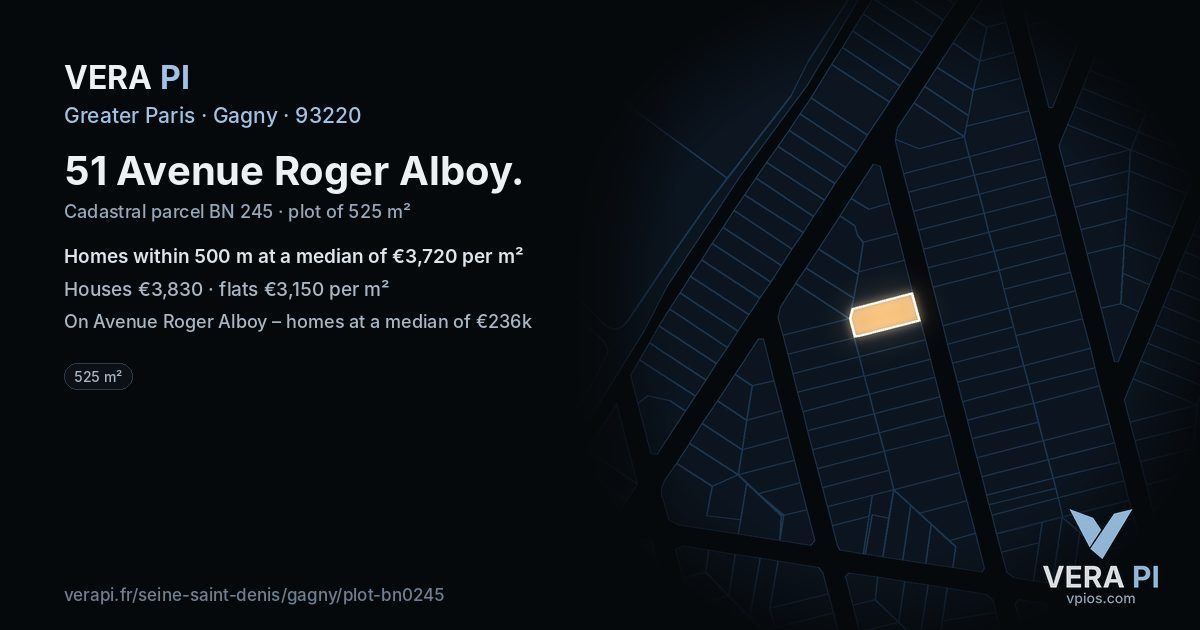 51 Avenue Roger Alboy, Gagny at night – the plot lit, the parcels around coloured by the prices near them