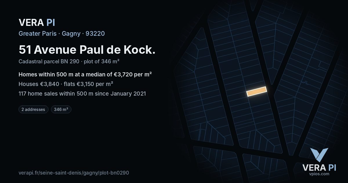 51 Avenue Paul de Kock, Gagny at night – the plot lit, the parcels around coloured by the prices near them