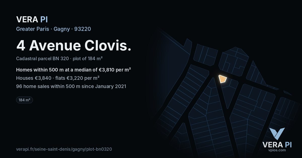 4 Avenue Clovis, Gagny at night – the plot lit, the parcels around coloured by the prices near them