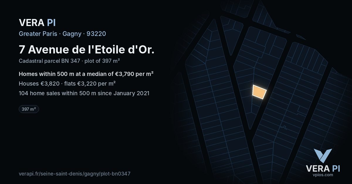 7 Avenue de l'Etoile d'Or, Gagny at night – the plot lit, the parcels around coloured by the prices near them