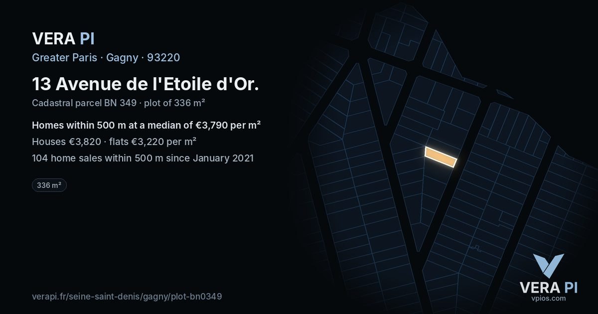 13 Avenue de l'Etoile d'Or, Gagny at night – the plot lit, the parcels around coloured by the prices near them
