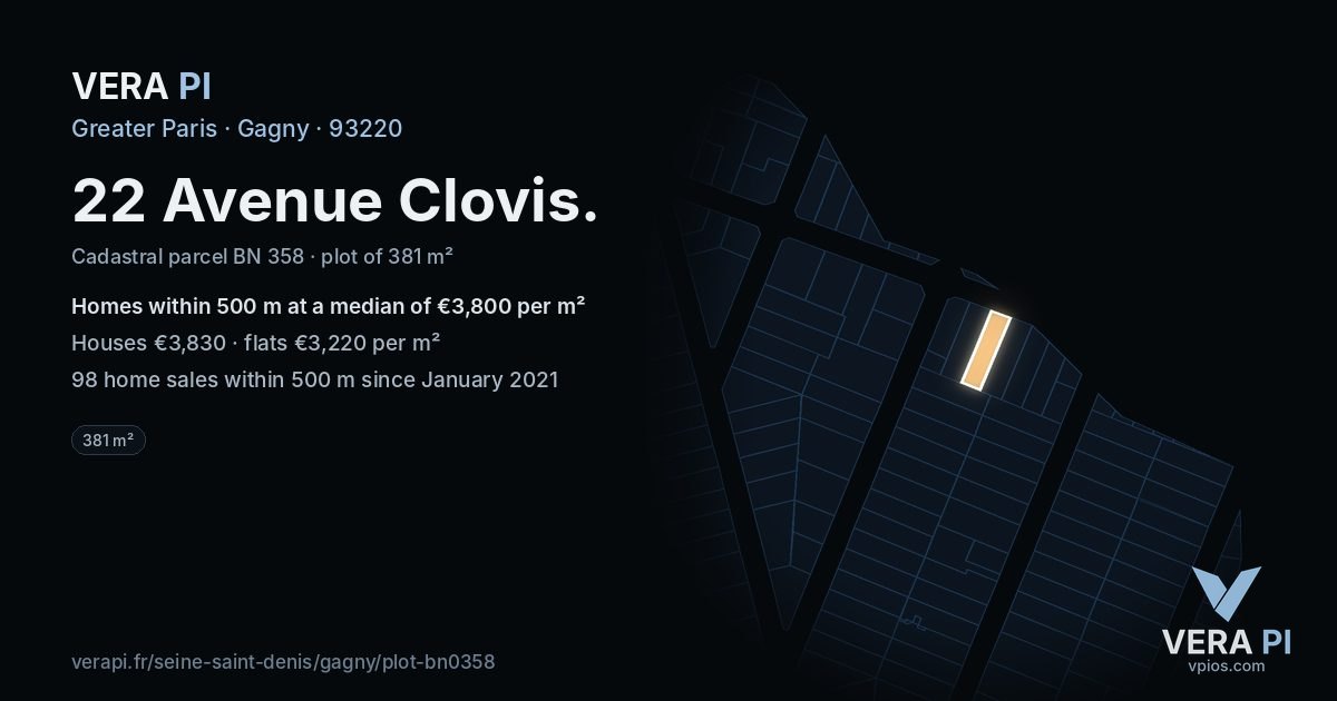 22 Avenue Clovis, Gagny at night – the plot lit, the parcels around coloured by the prices near them