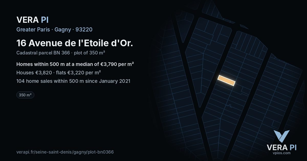16 Avenue de l'Etoile d'Or, Gagny at night – the plot lit, the parcels around coloured by the prices near them