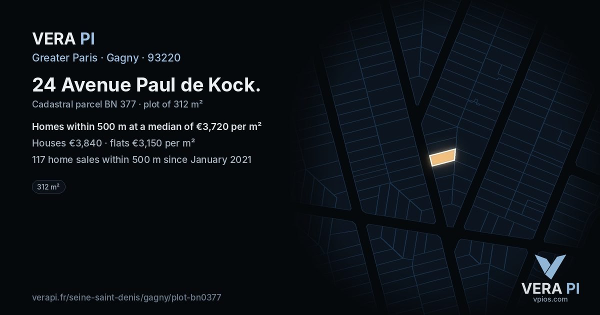 24 Avenue Paul de Kock, Gagny at night – the plot lit, the parcels around coloured by the prices near them