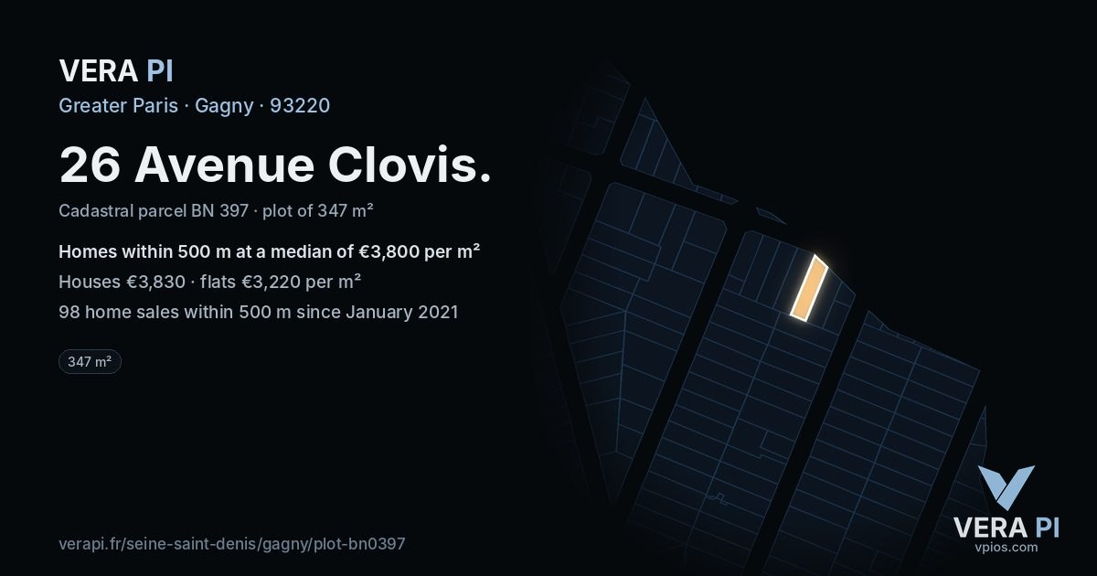 26 Avenue Clovis, Gagny at night – the plot lit, the parcels around coloured by the prices near them