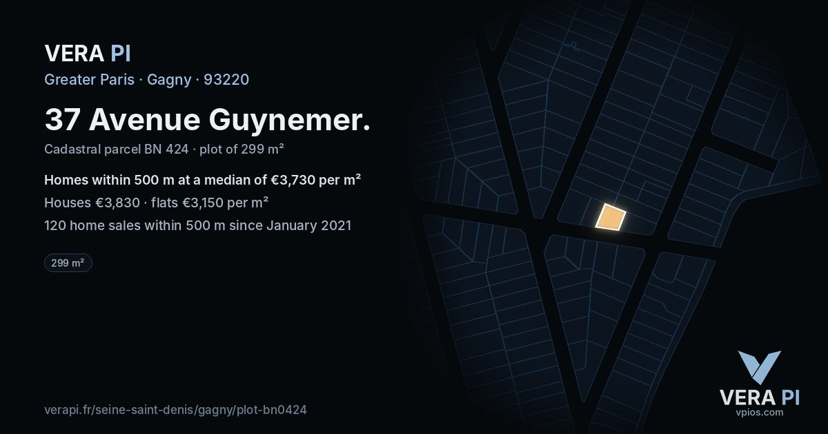 37 Avenue Guynemer, Gagny at night – the plot lit, the parcels around coloured by the prices near them