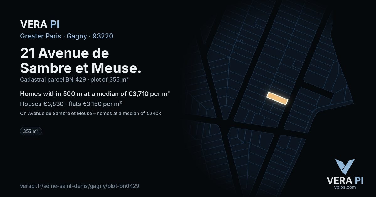 21 Avenue de Sambre et Meuse, Gagny at night – the plot lit, the parcels around coloured by the prices near them