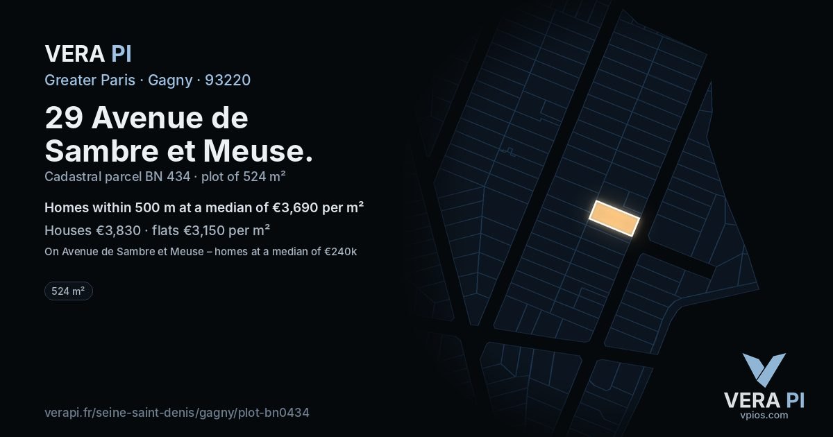 29 Avenue de Sambre et Meuse, Gagny at night – the plot lit, the parcels around coloured by the prices near them