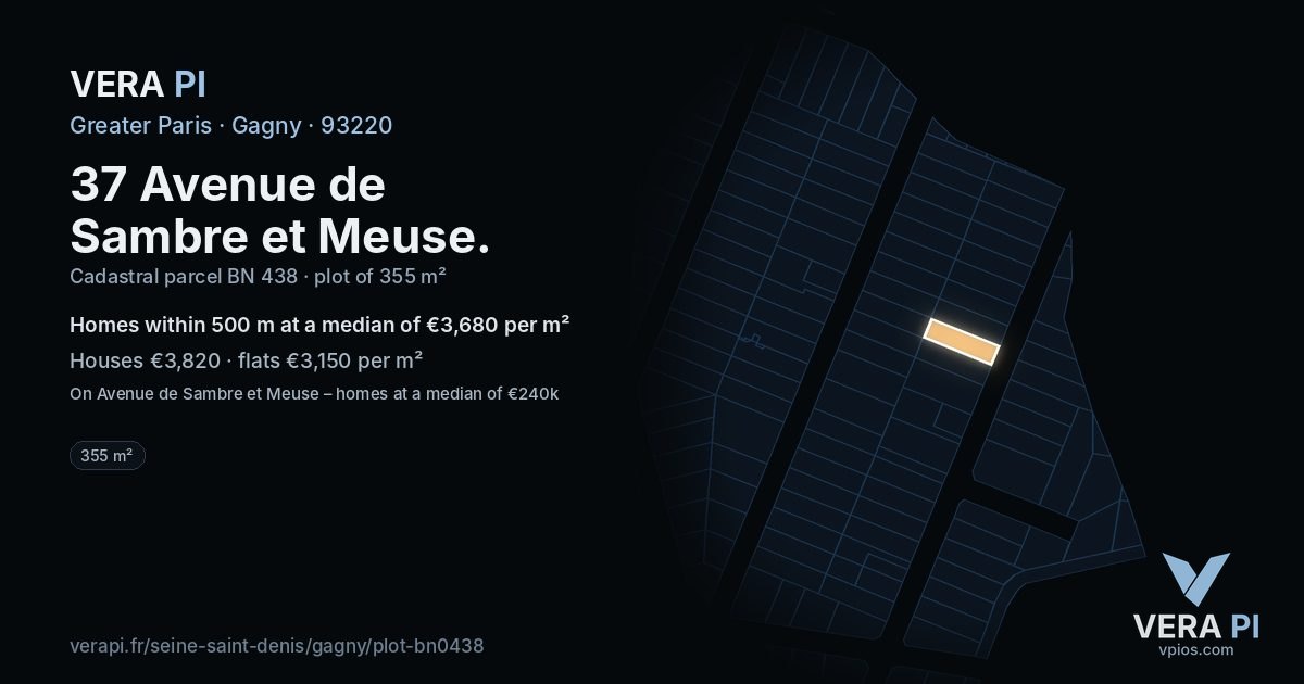 37 Avenue de Sambre et Meuse, Gagny at night – the plot lit, the parcels around coloured by the prices near them