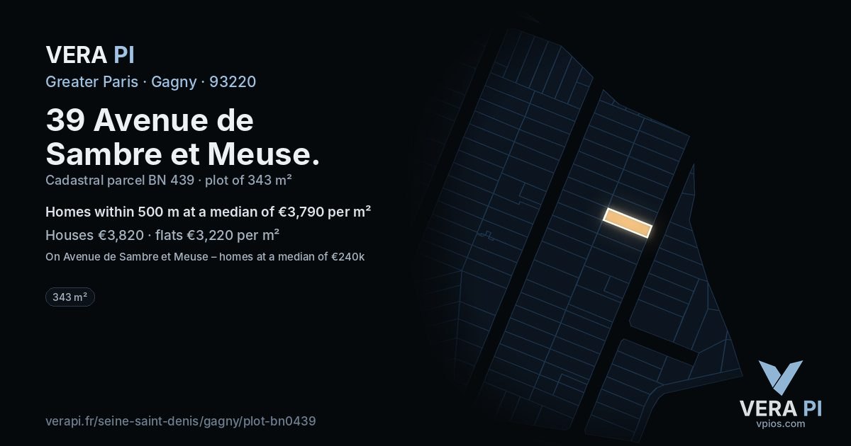 39 Avenue de Sambre et Meuse, Gagny at night – the plot lit, the parcels around coloured by the prices near them