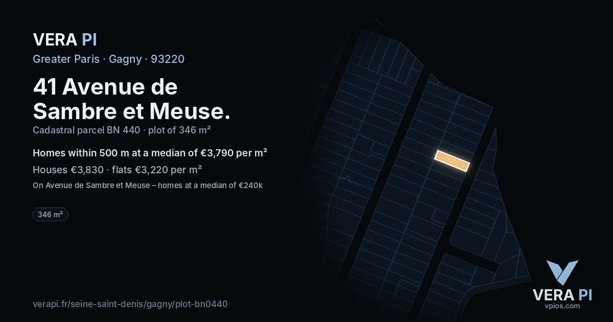 41 Avenue de Sambre et Meuse, Gagny at night – the plot lit, the parcels around coloured by the prices near them