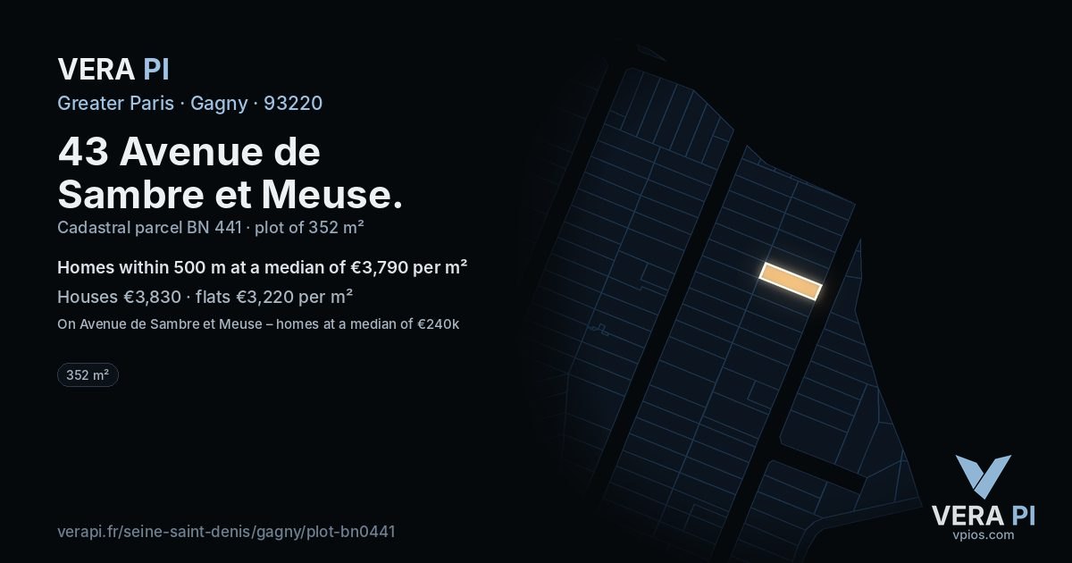 43 Avenue de Sambre et Meuse, Gagny at night – the plot lit, the parcels around coloured by the prices near them