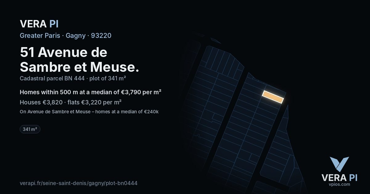 51 Avenue de Sambre et Meuse, Gagny at night – the plot lit, the parcels around coloured by the prices near them