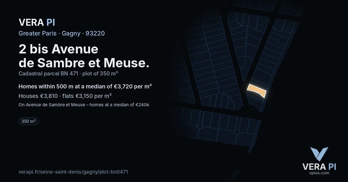 2 bis Avenue de Sambre et Meuse, Gagny at night – the plot lit, the parcels around coloured by the prices near them