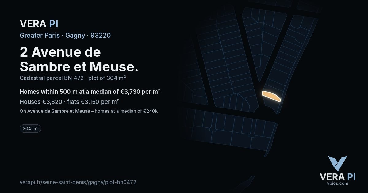 2 Avenue de Sambre et Meuse, Gagny at night – the plot lit, the parcels around coloured by the prices near them