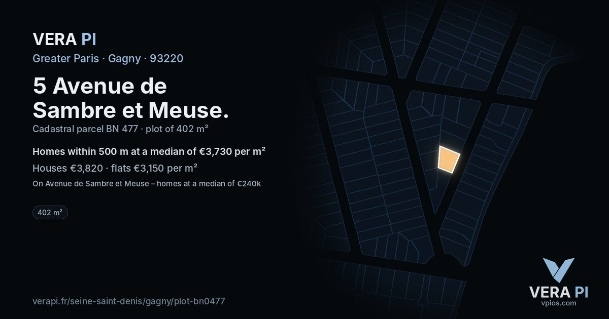 5 Avenue de Sambre et Meuse, Gagny at night – the plot lit, the parcels around coloured by the prices near them