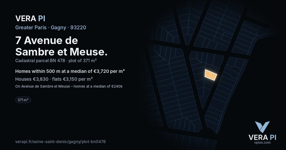 7 Avenue de Sambre et Meuse, Gagny at night – the plot lit, the parcels around coloured by the prices near them