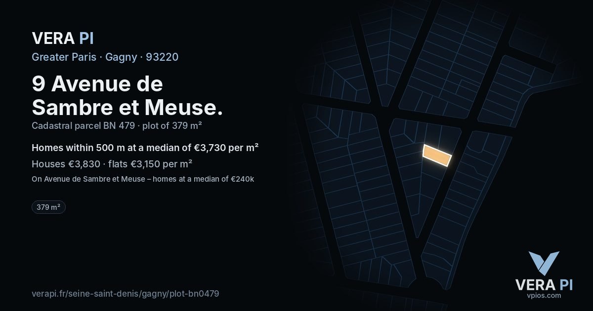 9 Avenue de Sambre et Meuse, Gagny at night – the plot lit, the parcels around coloured by the prices near them
