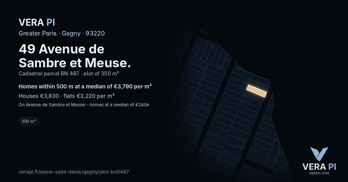 49 Avenue de Sambre et Meuse, Gagny at night – the plot lit, the parcels around coloured by the prices near them