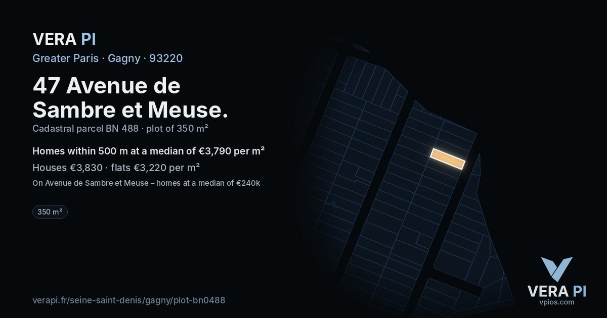 47 Avenue de Sambre et Meuse, Gagny at night – the plot lit, the parcels around coloured by the prices near them