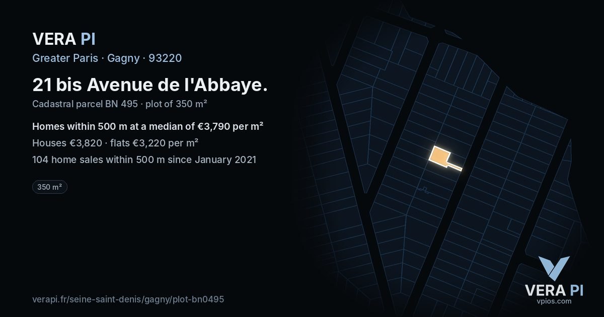 21 bis Avenue de l'Abbaye, Gagny at night – the plot lit, the parcels around coloured by the prices near them