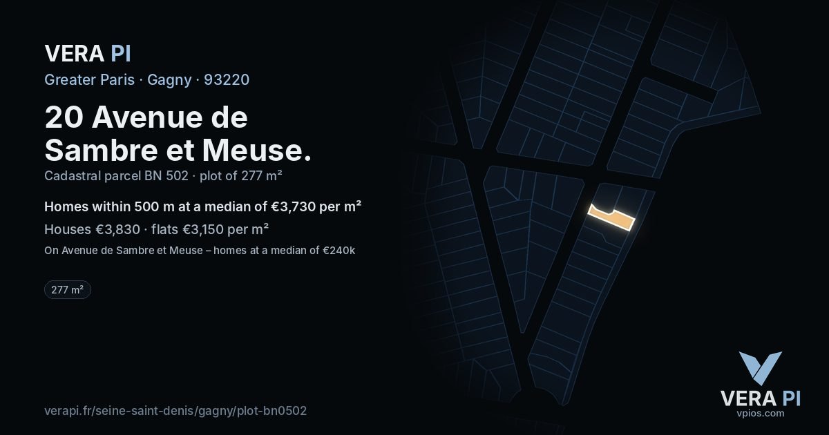 20 Avenue de Sambre et Meuse, Gagny at night – the plot lit, the parcels around coloured by the prices near them