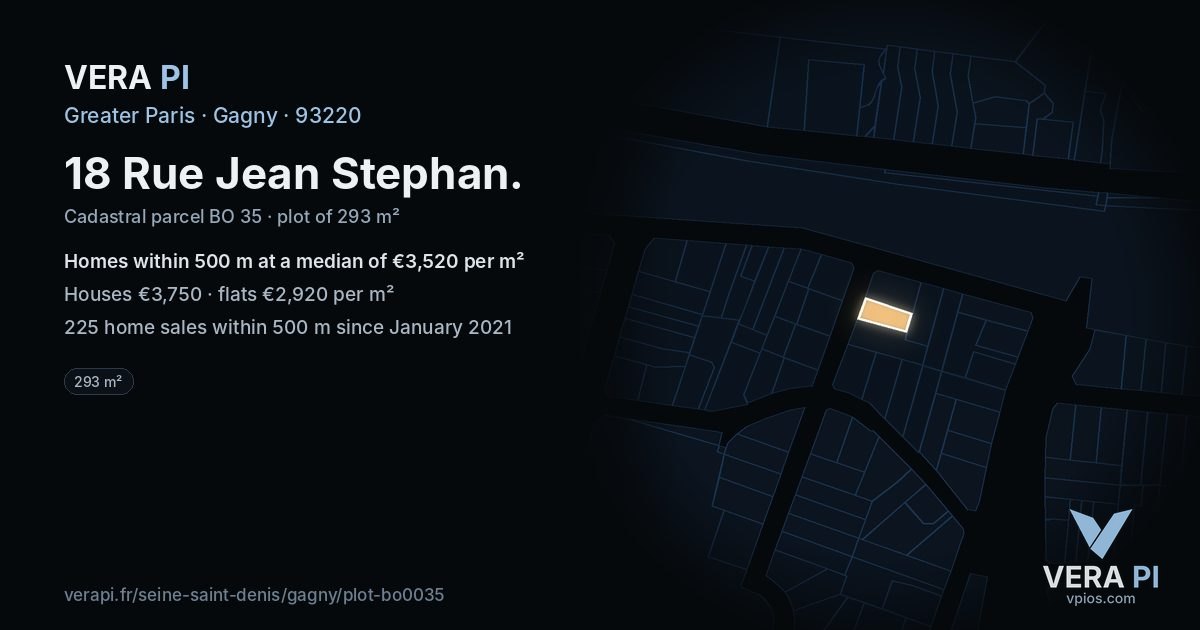 18 Rue Jean Stephan, Gagny at night – the plot lit, the parcels around coloured by the prices near them