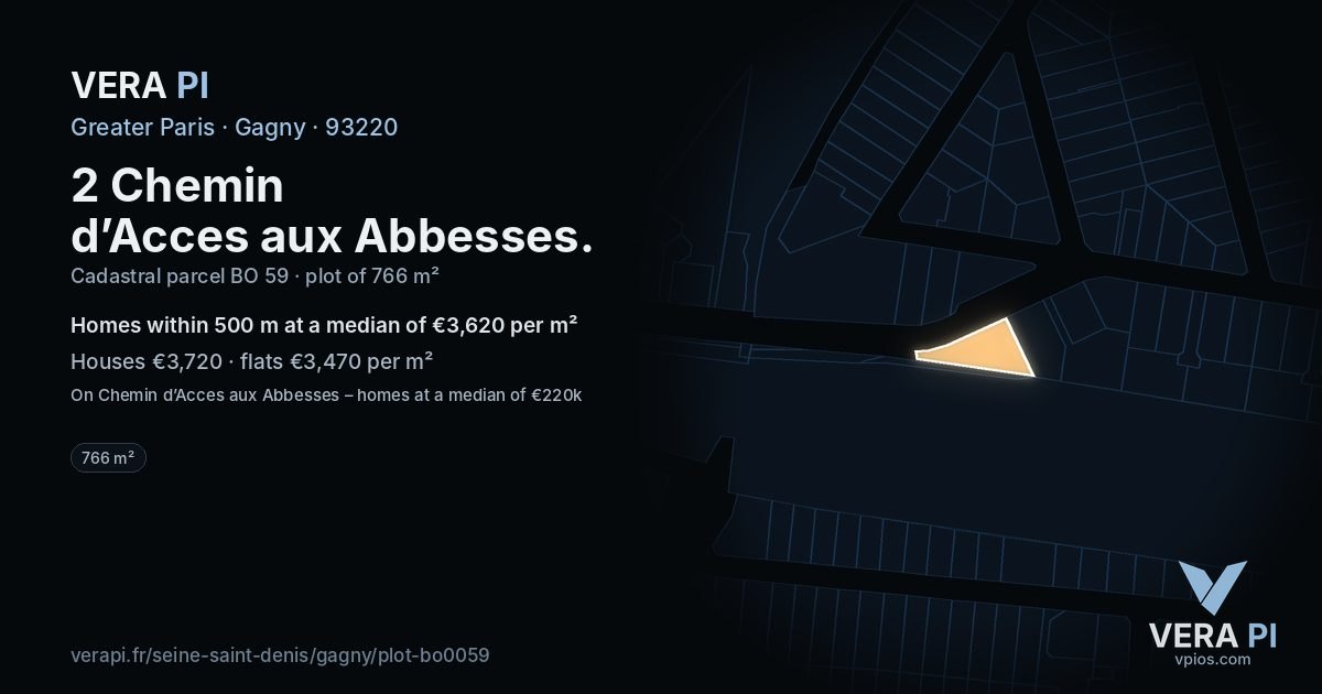 2 Chemin d’Acces aux Abbesses, Gagny at night – the plot lit, the parcels around coloured by the prices near them