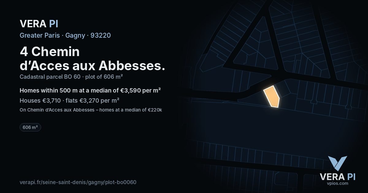 4 Chemin d’Acces aux Abbesses, Gagny at night – the plot lit, the parcels around coloured by the prices near them