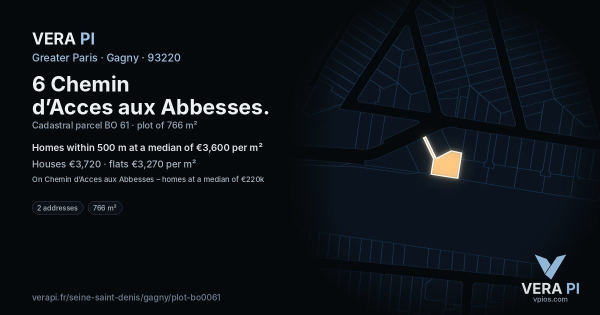 6 Chemin d’Acces aux Abbesses, Gagny at night – the plot lit, the parcels around coloured by the prices near them