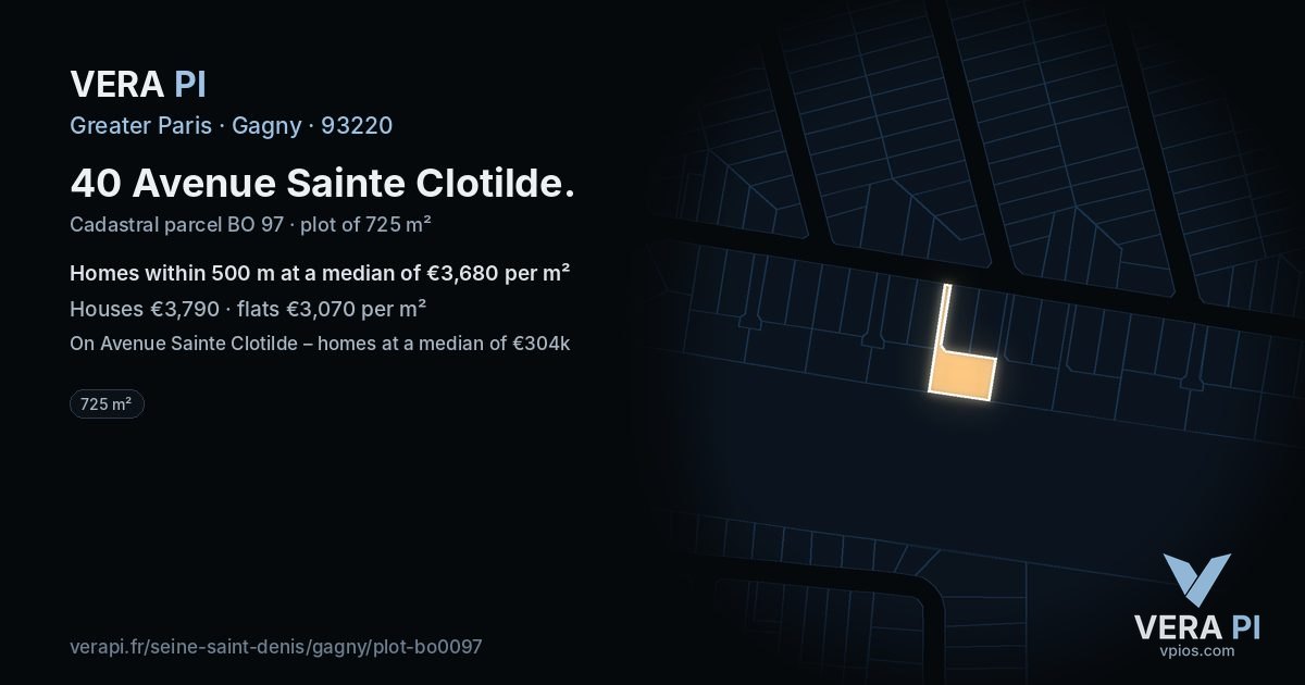 40 Avenue Sainte Clotilde, Gagny at night – the plot lit, the parcels around coloured by the prices near them