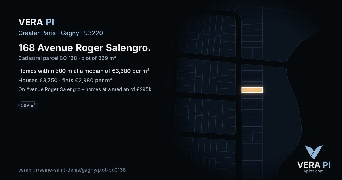 168 Avenue Roger Salengro, Gagny at night – the plot lit, the parcels around coloured by the prices near them