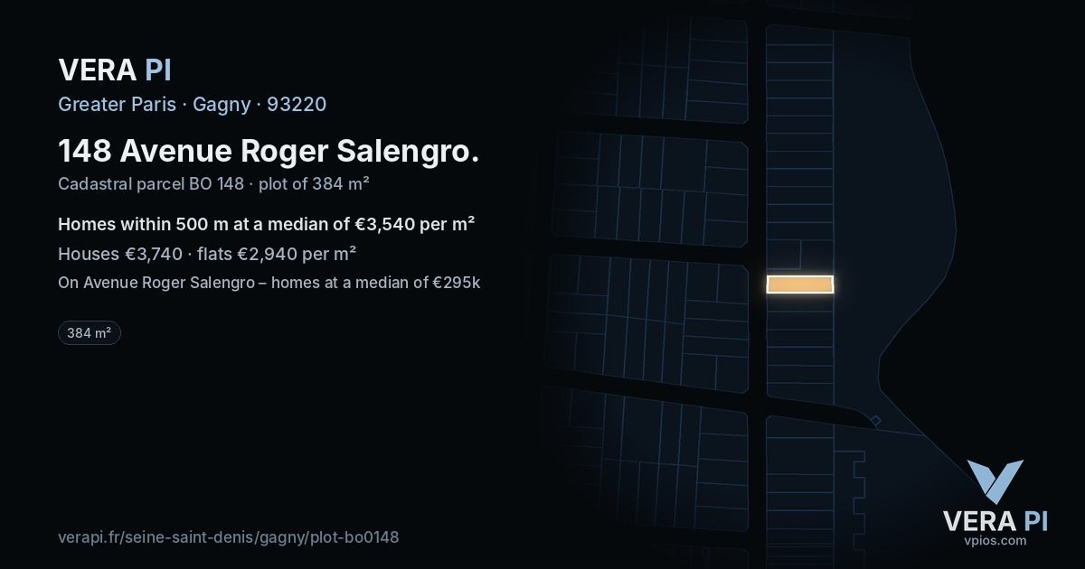 148 Avenue Roger Salengro, Gagny at night – the plot lit, the parcels around coloured by the prices near them