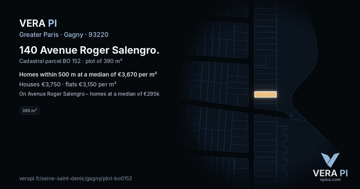 140 Avenue Roger Salengro, Gagny at night – the plot lit, the parcels around coloured by the prices near them
