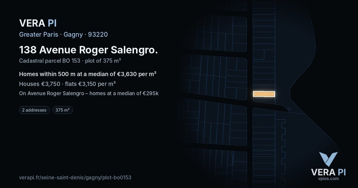 138 Avenue Roger Salengro, Gagny at night – the plot lit, the parcels around coloured by the prices near them