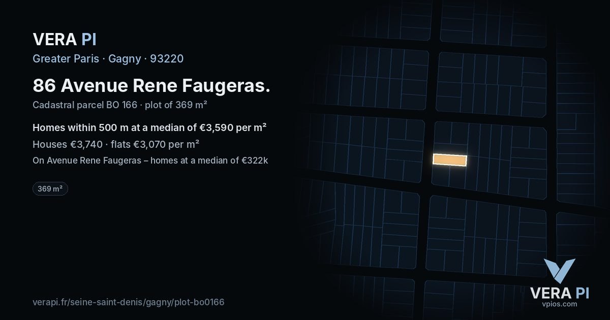 86 Avenue Rene Faugeras, Gagny at night – the plot lit, the parcels around coloured by the prices near them