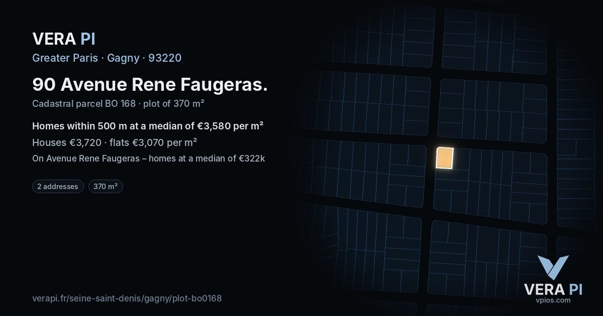 90 Avenue Rene Faugeras, Gagny at night – the plot lit, the parcels around coloured by the prices near them