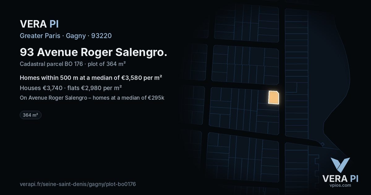 93 Avenue Roger Salengro, Gagny at night – the plot lit, the parcels around coloured by the prices near them