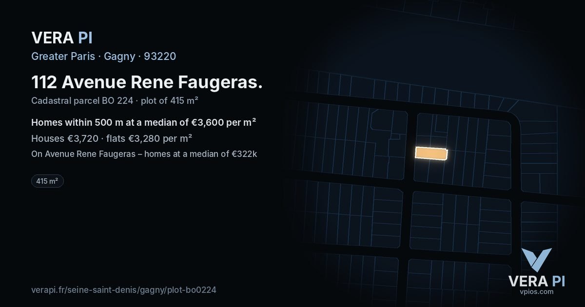 112 Avenue Rene Faugeras, Gagny at night – the plot lit, the parcels around coloured by the prices near them