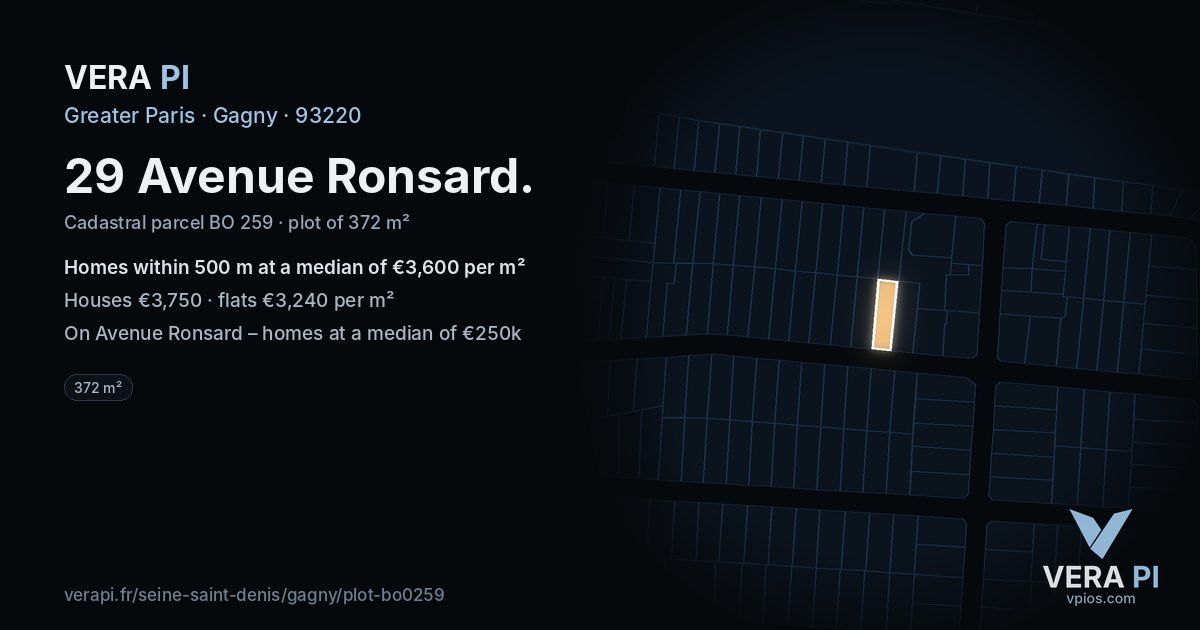 29 Avenue Ronsard, Gagny at night – the plot lit, the parcels around coloured by the prices near them