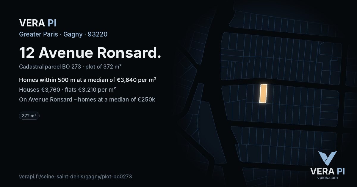 12 Avenue Ronsard, Gagny at night – the plot lit, the parcels around coloured by the prices near them